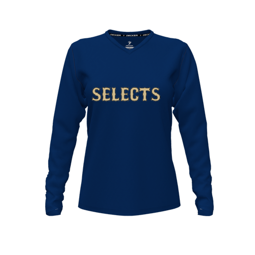 [CUS-DFW-TEES-CMF-VNK-LSL-NVY-FYXS-LOGO2] Comfort T-Shirt (Female Youth XS, Navy, V Neck, Logo 2, Long Sleeve)