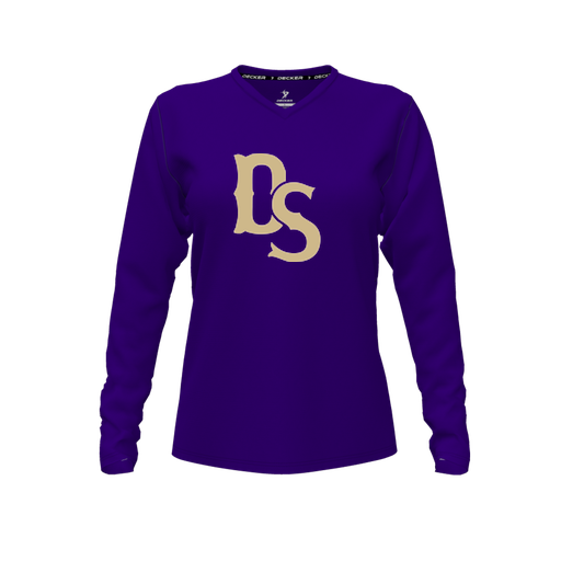 [FTLVCFPP-FYXS-LOGO3] Decker Comfort T-Shirt (Female Youth XS, Purple, V Neck, Logo 3, Long Sleeve)