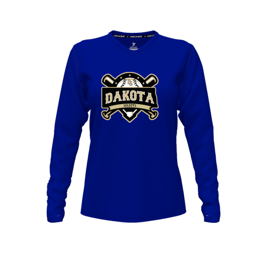 [FTLVPTRY-FYXS-LOGO1] Decker Performance T-Shirt (Female Youth XS, Royal, V Neck, Logo 1, Long Sleeve)