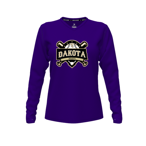 [CUS-DFW-TEES-PER-VNK-LSL-PUR-FYXS-LOGO1] Performance T-Shirt (Female Youth XS, Purple, V Neck, Logo 1, Long Sleeve)